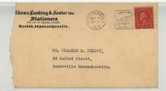 Mr. Charles D. Elliot, 59 Oxford Street, Somerville, Massachusetts. 1928 Adams, Cushing & Foster Inc. Stationers, Perkins Collection 1861 to 1933 Envelopes and Postcards